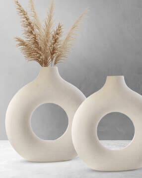 Set of 2 Donut Shape Ceramic Vases