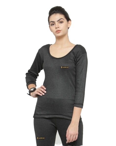 Buy Lux Inferno Women's Solid Round Neck Sleeveless Top and Trouser Thermal  Set - 75cm, Grey at