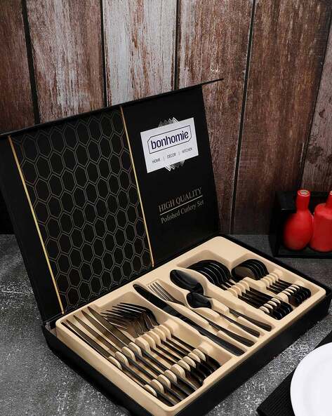 24 Piece Black Cutlery Set - The Decor House