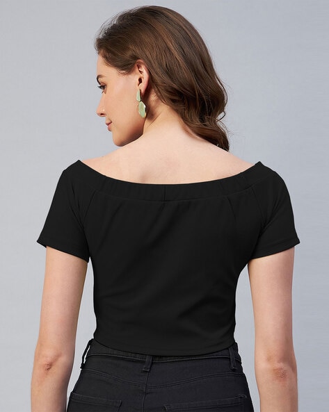 Black off the discount shoulder top short sleeve