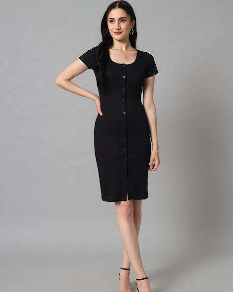 princess polly baby blue dress Buy Madmext Ribbed Button Front Bodycon Dress In Black main image 0