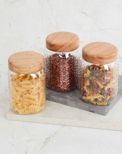 Set of 3 Wood Spice Jars Wooden Lids