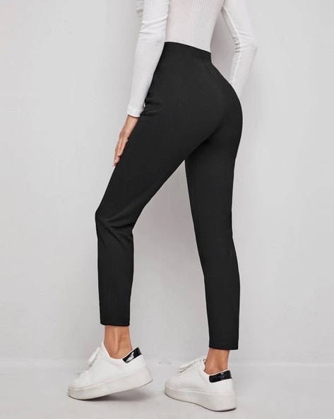 Buy WDIRARA Women's Paper Bag Waist Belted Casual Skinny Pants with Pockets  Black S at Amazon.in