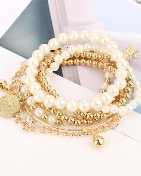 Jewels galaxy Pearl Studded Multistrand Korean Bracelets