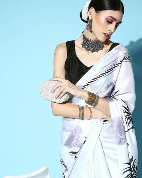 Traditional Regular/Party Wear Designer Ethnic Satin Silk Fancy BIack/White  Saree BF48 – TheDesignerSaree