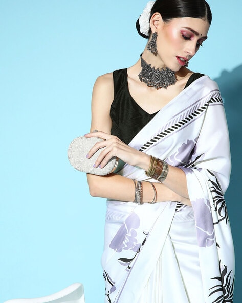 Heavy Border White Satin Saree & Blouse 3033SR05