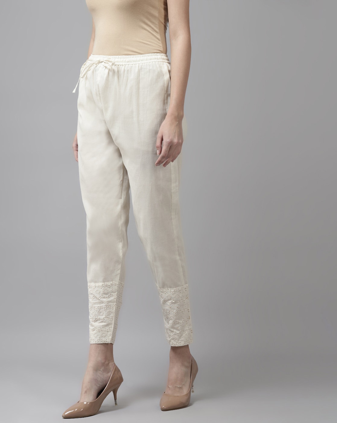 Stylish Beige Cigarette Trousers | Trousers For Women |Kohsh