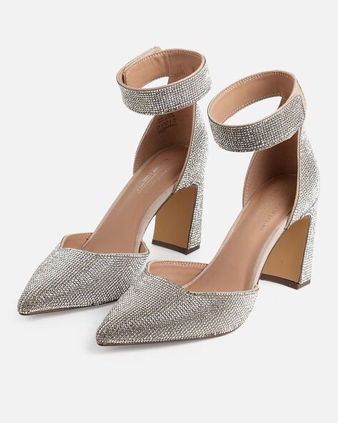 Buy Call It Spring ELYSHA Bow Embellished Ankle Strap Spool Heel Sandals In  Silver | 6thStreet Saudi Arabia