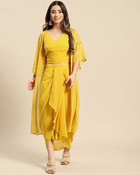 mabish by sonal jain Geometric Pattern Shrug with Skirt-Suit Set-picture-16