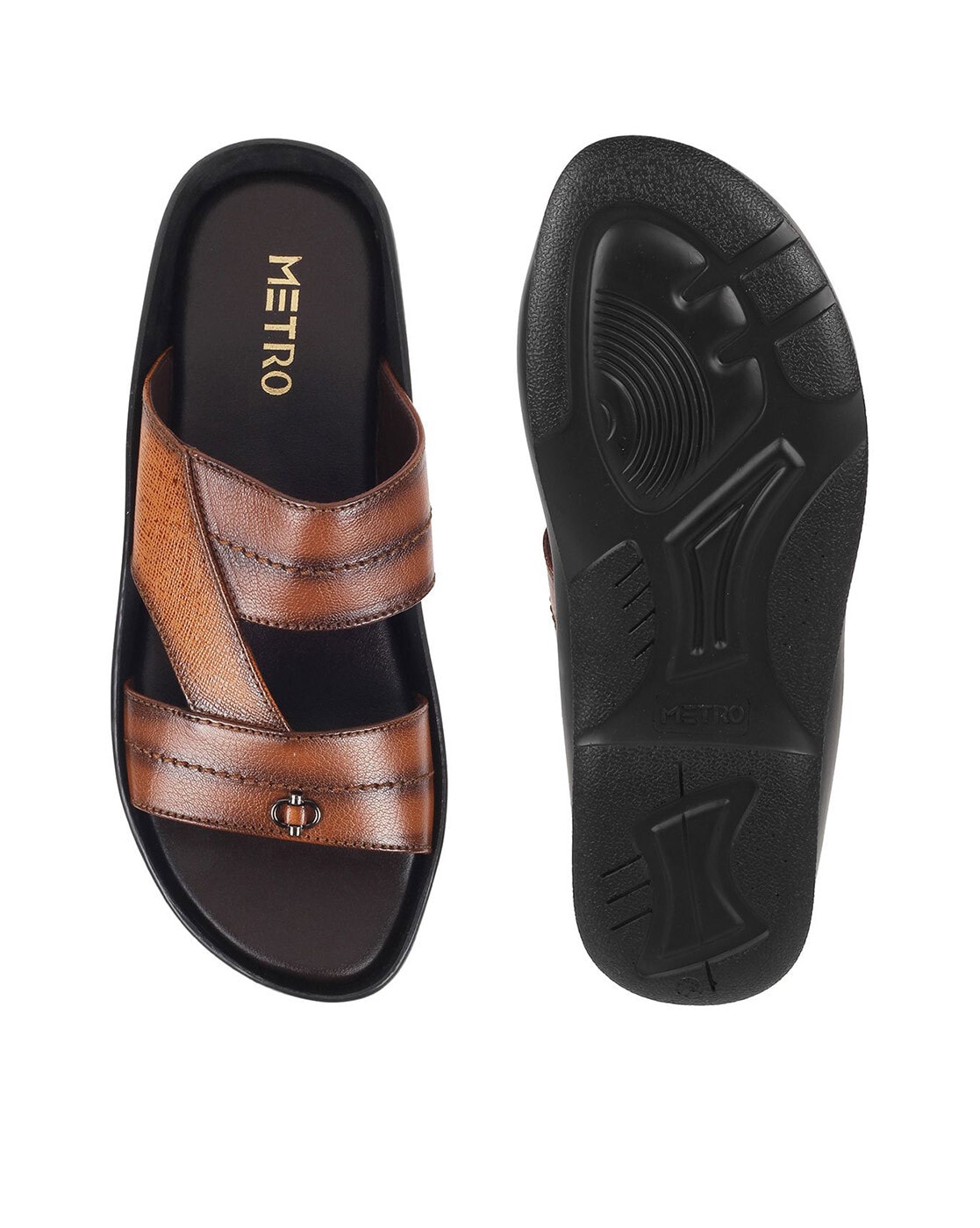 Buy Metro Men Black Leather Sandals - Sandals for Men 10221773 | Myntra-sgquangbinhtourist.com.vn