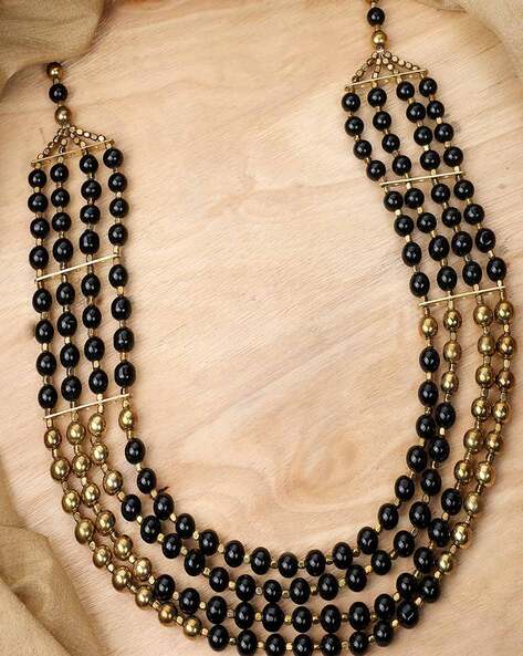 Black Gold Wood Beaded Multi Strand Statement Necklace - Riley – Dana  LeBlanc Designs