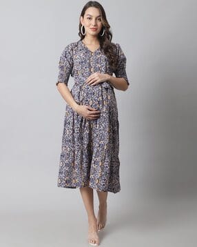 moms maternity Tropical Print Fit & Flare Dress-picture-46