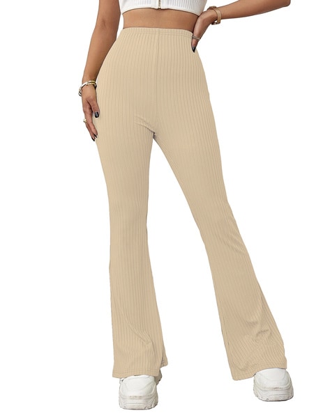 BLINKIN Ribbed Stretchable Flared Pants for WomenBoot Cut Bell Bottom  Pants for Women - Ideal for Yoga & Gym Wear, Casual Wear & Office Wear  Trousers for Women (1220-Beige,Size_S) : : Fashion