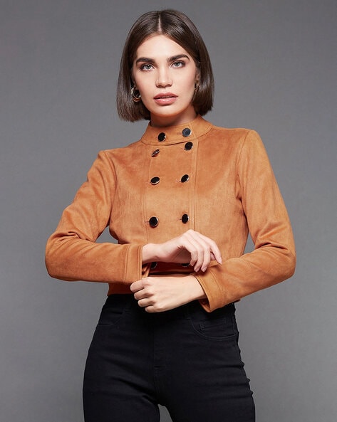 Crop Jacket with Button Closure