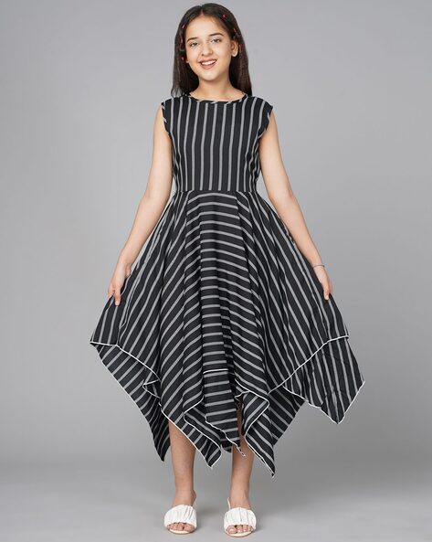 Black and white 2024 striped high low dress