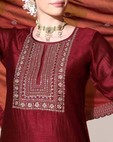 Embroidered Neckline Straight Kurta Set