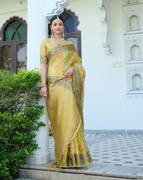 Soft Yellow Pure Organza Parsi Gara Hand Embroidered Saree