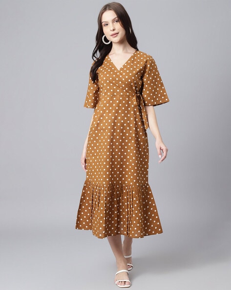 Mustard polka hotsell dot wrap dress