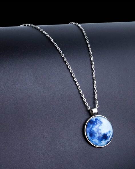 Iridescent Blue Moon Face Pendant (CECupdt) on a Silver chain Necklace |  eBay
