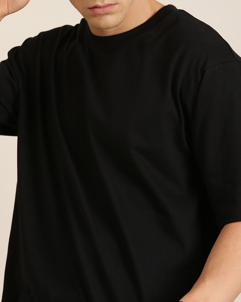 Black Men's Loose Fit Solid Oversized 3/4 Sleeves Cotton T-shirt at Rs 180  in Delhi