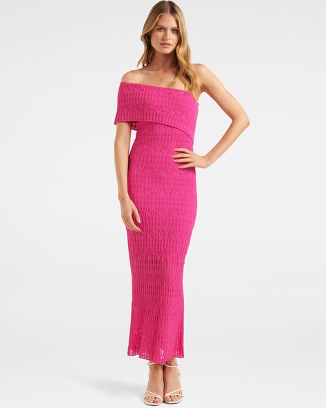 Buy Forever New Evita Pointelle One-Shoulder Bodycon Dress | Pink Color  Women | AJIO LUXE