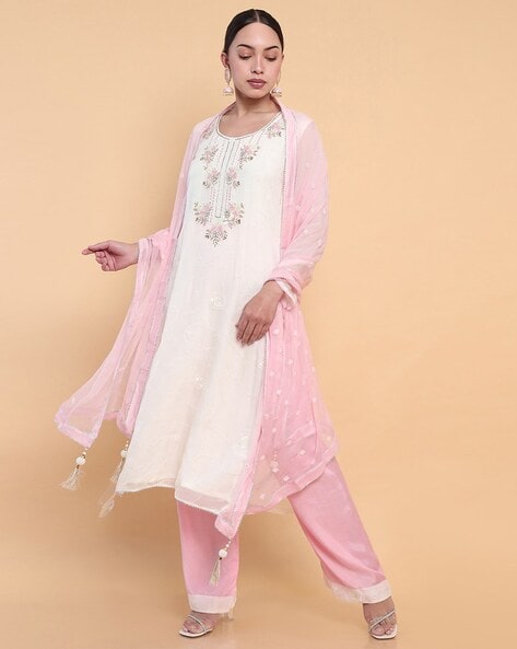 Buy Soch Women Green Cotton Embroidered Unstitched Dress Material online
