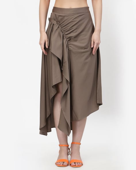 Buy Women Brown Floral Asymmetric Midi Skirt Online At Best Price   Sassafrasin