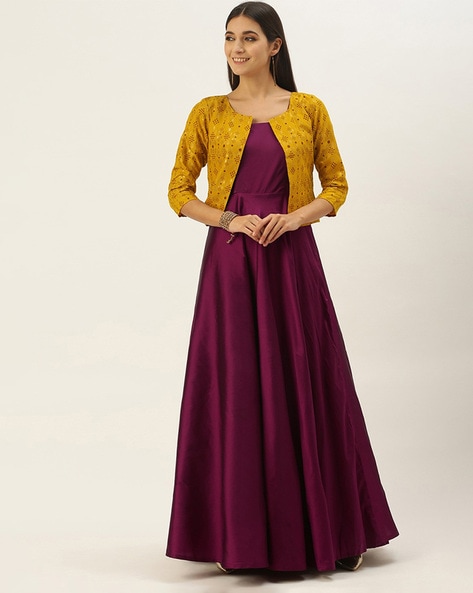 readymade suit with gown with jacket style -9716114141 | Heenastyle