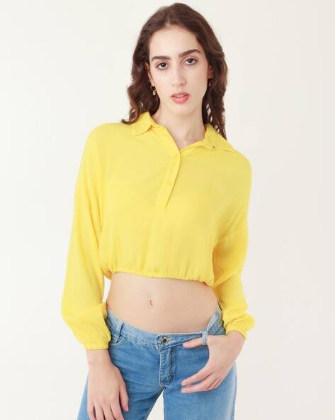 Zink London Crop Top with Spread Collar