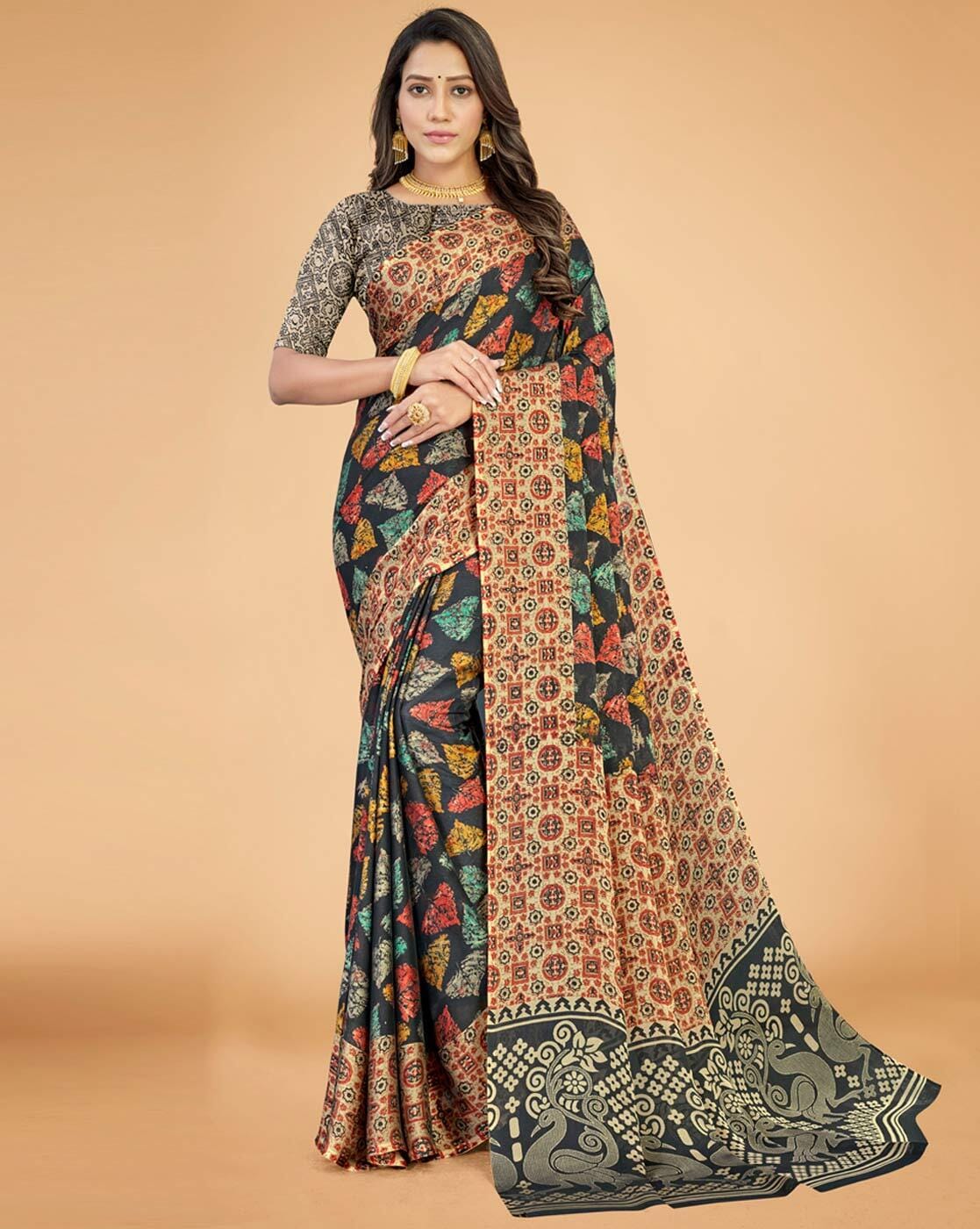 Buy Orange Sarees for Women by Indie Picks Online | Ajio.com