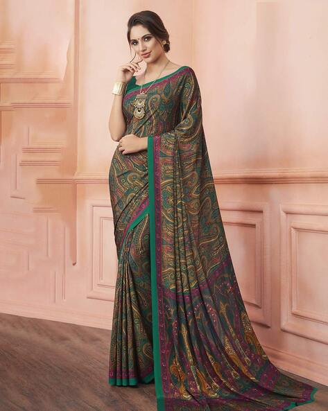 Buy KANDORA Printed Daily Wear Crepe Beige Sarees Online @ Best Price In  India | Flipkart.com