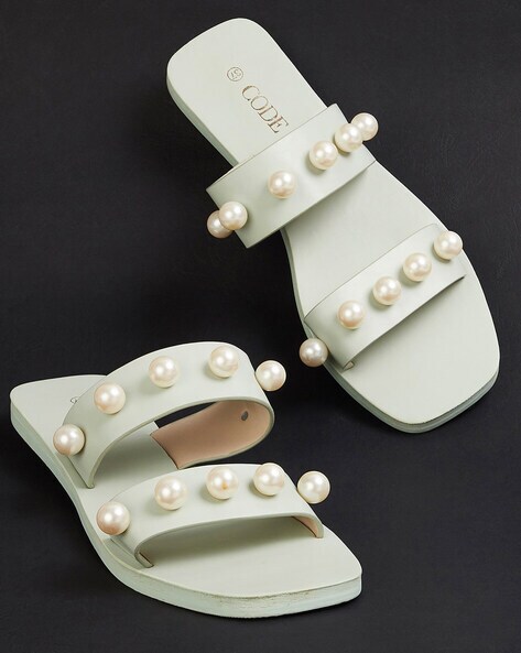 Women's Rhinestone Faux Pearl Decor Slide Sandals Casual - Temu