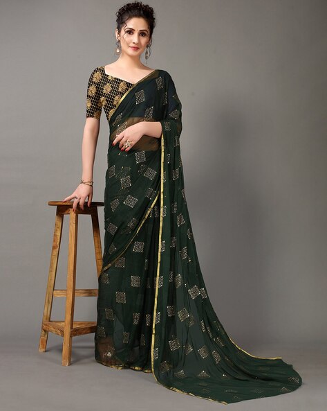 Leaf green saree with black border - Sri Kumaran Stores