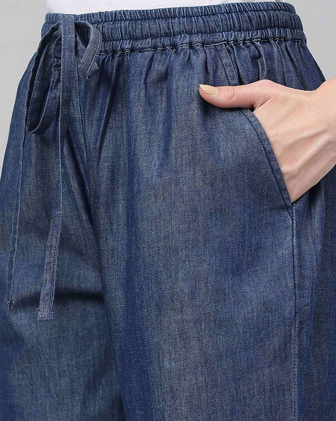 ThCreasa Womens Pull On Elastic Waist Jeans Cotton Drawstring Straight Leg  Lightweight Comfy Denim Pants Light Blue 2 at  Women's Jeans store