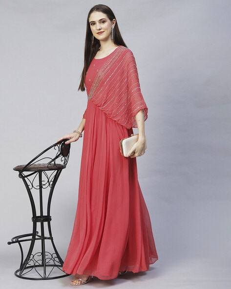 Buy Party Wear Lavender Thread Work Georgette Gown Online From Surat  Wholesale Shop