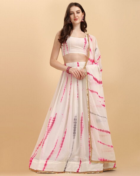 Get Contrast Choli With Tie & Dye Lehenga & Dupatta Set at ₹ 5000 | LBB Shop