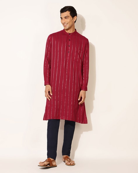 Wedding Boutique Plain Red Men's Kurta Pajama With Nehru Jacket MKPA03522