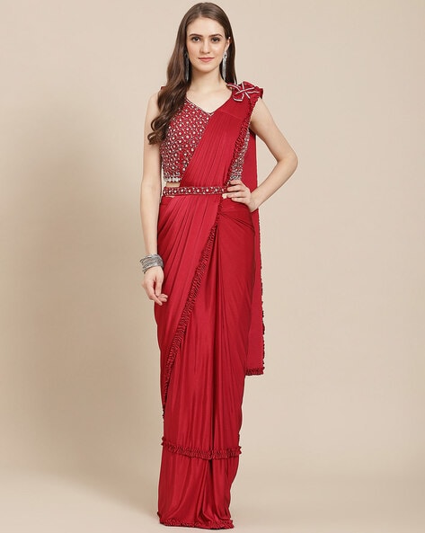 Rani Lycra Traditional Wear Sequins Work Readymade Saree, 44% OFF