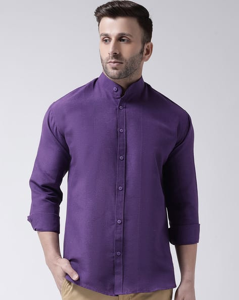 purple chinese collar shirt