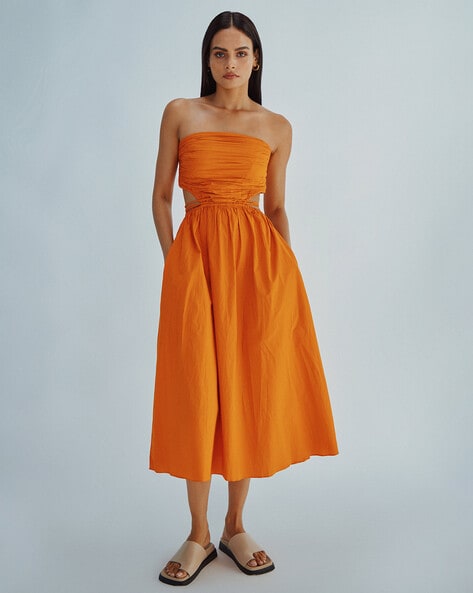 Orange Dress - Tie-Front Dress - Cutout Midi Dress - Midi Dress - Lulus