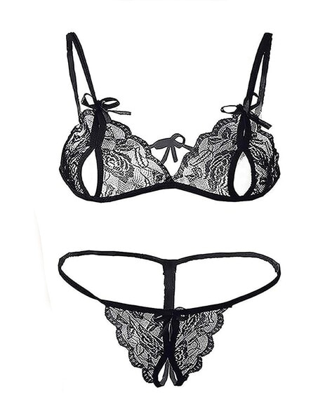 Bridal and Honeymoon Bra and Panty Set - Black, Lingerie, Bra and