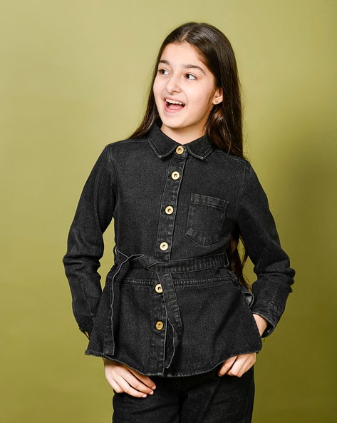 MyraCollection Full Sleeve Black/White/Yellow Denim Jacket for Women & Girls