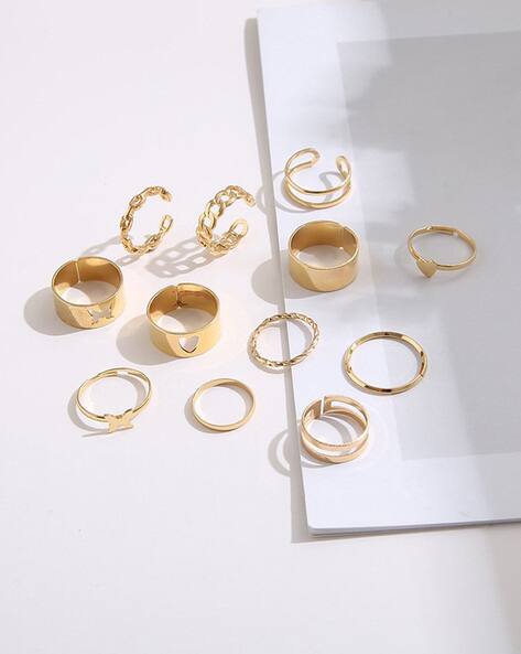 Jewels galaxy Set of 12 Gold-Plated Adjustable Stackable Rings