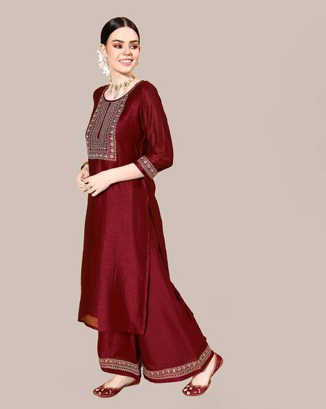 Embroidered Neckline Straight Kurta Set