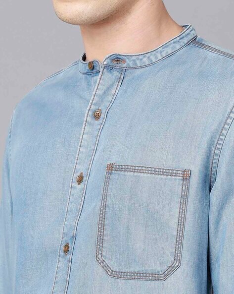 Levi's Band Collar Denim Shirt in Blue for Men | Lyst