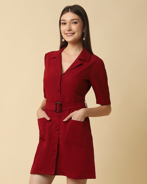 Button up hotsell red dress