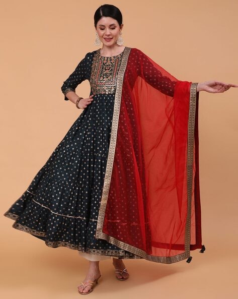 Black anarkali with outlet red dupatta