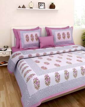 Floral Print Cotton Double Bedsheet with Pillow Covers