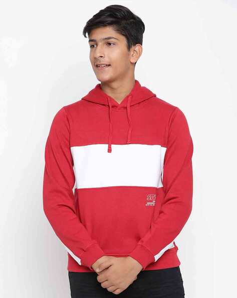 Red colour store hoodies