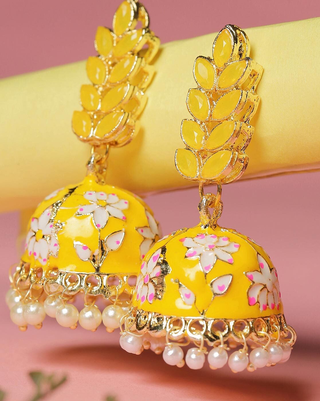 Buy Karatcart Handcrafted Yellow Meena and Long Dangler Earrings Online At  Best Price @ Tata CLiQ